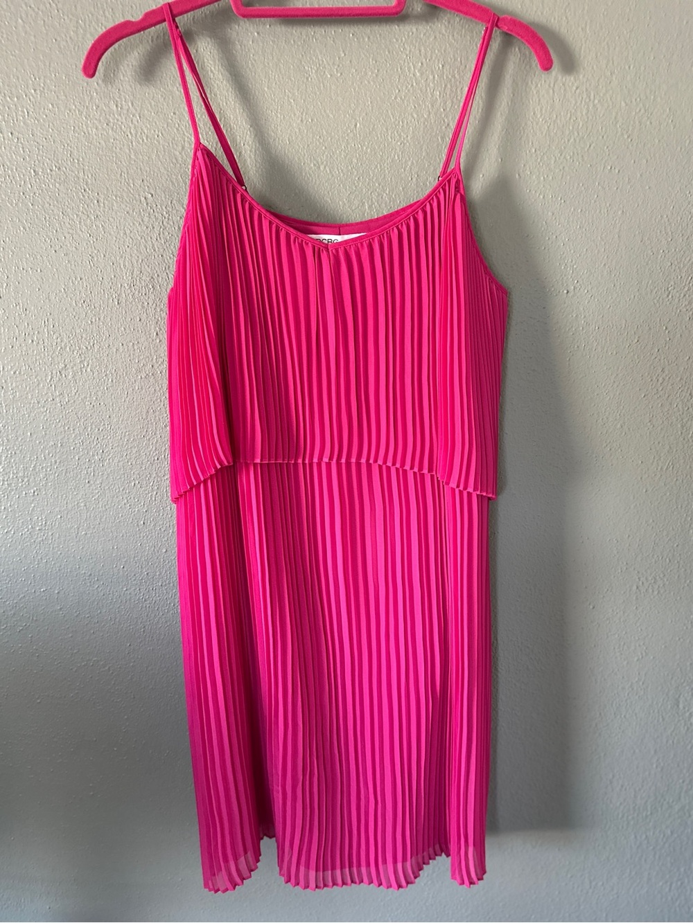 BCBGeneration Pleated Chiffon Popover Mini Dress in Hot Pink | M NWOT